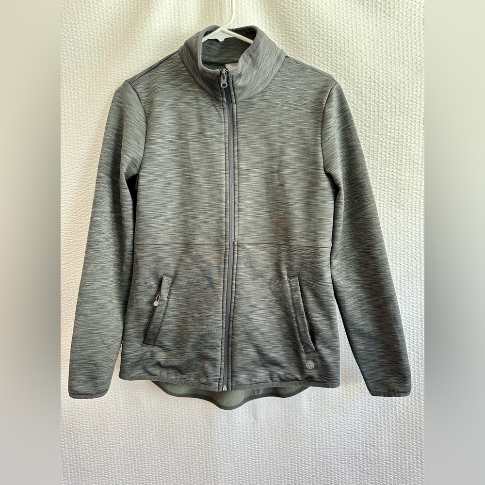T BY TALBOTS Heather Gray Full Zip Fleece Jacket Athletic Activewear Small